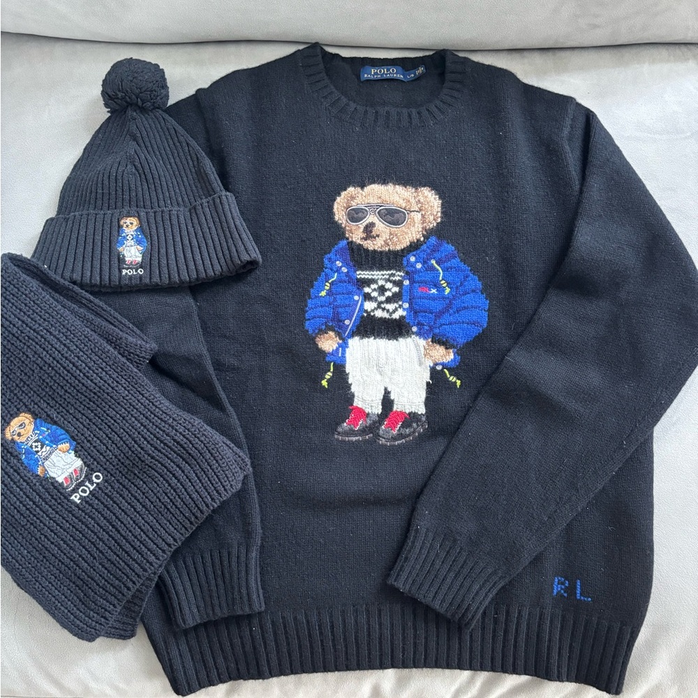 Ralph Lauren RLX Polo Ski Bear Sweater Sz L w/Matching Beanie & Scarf